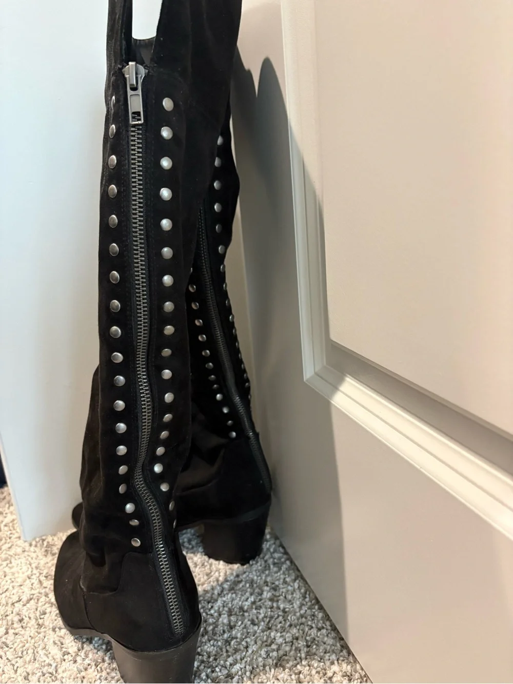 Madden Girl Black Over-the-Knee Studded Block Heel Boots